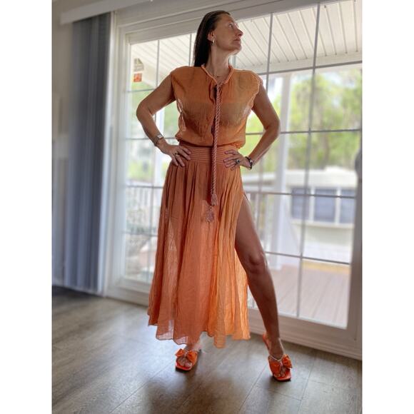 MIGUELINA Peri Cotton Gauze Maxi Coverup Dress In Amber M - Picture 4 of 11